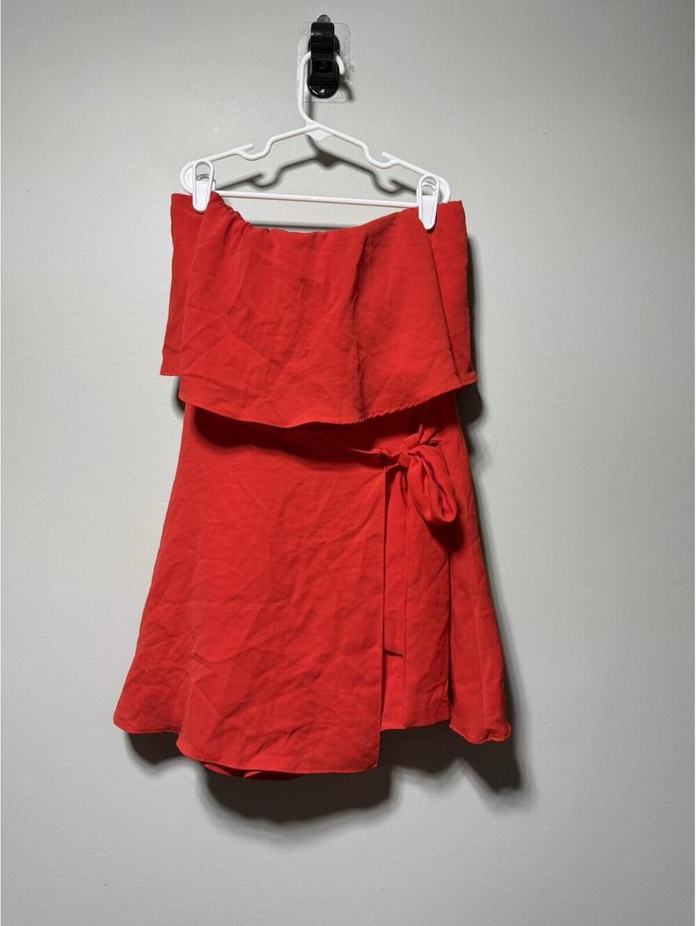 Do + Be Strapless Ruffle Romper Red Asymmetric Tie Front S Resortwear Beach